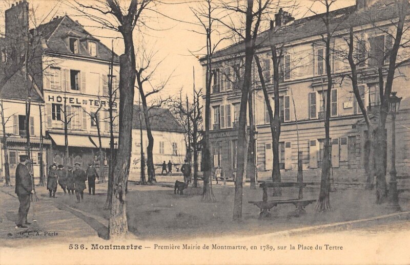 Carte postale ancienne Première Mairie de Montmartre, en 1789, sur la Place du Tertre à Paris 18e