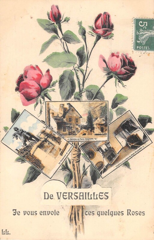Carte postale ancienne De Versailles Je Vous Envoie Ces Quelques Roses à Versailles