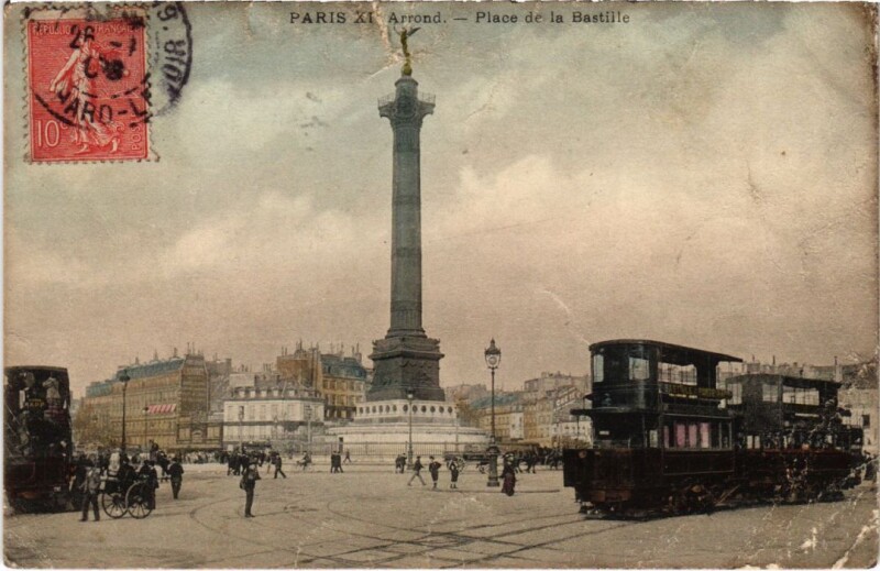 Carte postale ancienne Paris 11e Place de la Batille tramway à Paris 11e
