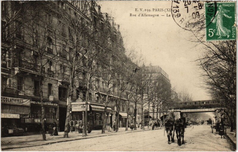 Carte postale ancienne Rue d'Allemagne - Le Pont à Paris 19e