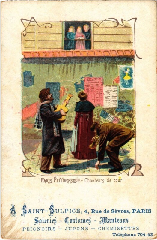 Carte postale ancienne Paris Petits Metiers Chanteurs de Cours
