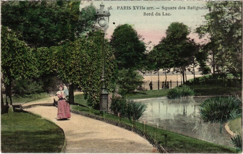 Carte postale ancienne Square des Batignolles - Bord du Lac à Paris 17e
