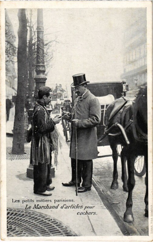 Carte postale ancienne Paris Petits Metiers Le Marchand d'articles pour cochers
