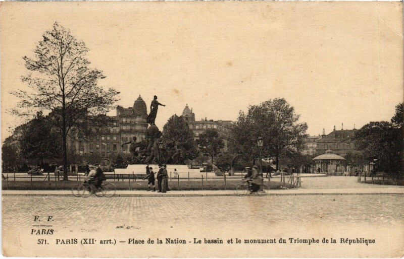 Carte postale ancienne Paris 12e Place de la Nation Les Bassin F. Fleury à Paris 12e
