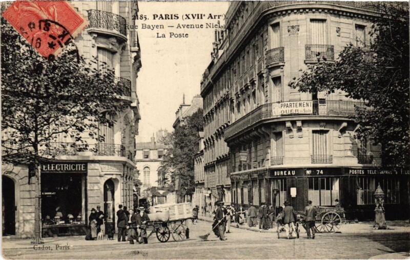 Carte postale ancienne Rue Bayen - Avenue Niel - La Poste à Paris 17e