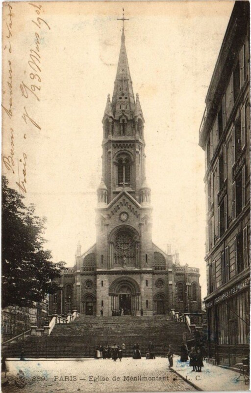 Carte postale ancienne Eglise de Ménilmontant à Paris 20e