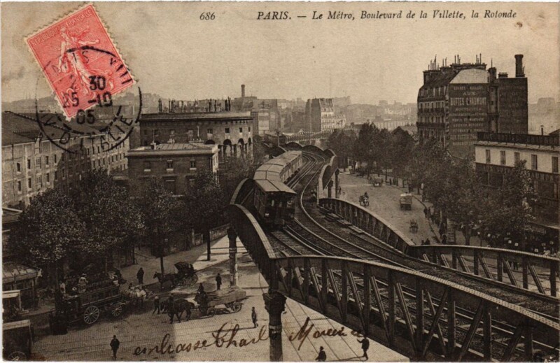 Carte postale ancienne Le Métro - Boulevard de la Villette - la Rotonde à Paris 19e