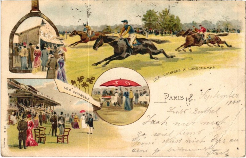 Carte postale ancienne Les courses à Longchamps à Paris 16e