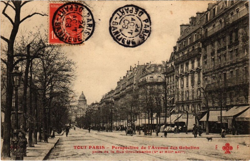 Carte postale ancienne Perspective de l'Avenue des Gobelins  prise de la Rue Croulebarbe à Paris 13e