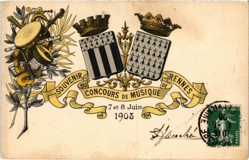 Carte postale ancienne Rennes Concours du Musique 1908 à Rennes