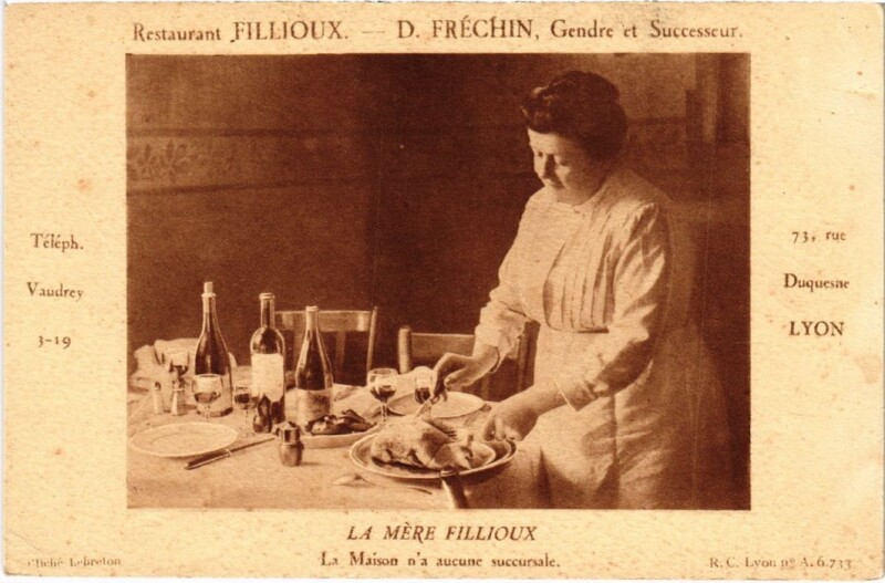 Carte postale ancienne Lyon 73, rue Duquesne Restaurant Fillioux