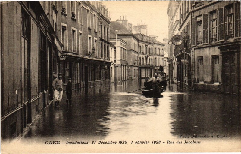 Carte postale ancienne Inondations Caen Rue des Jacobins