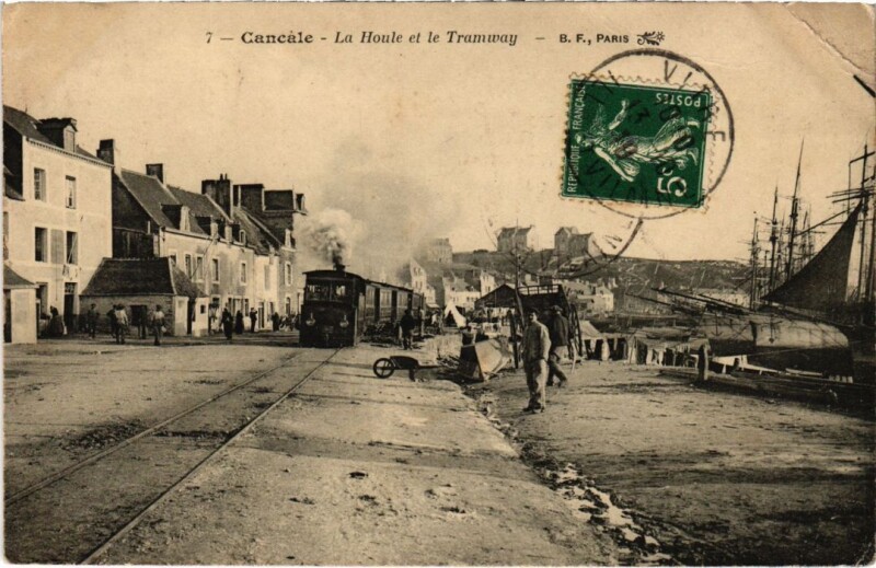 Carte postale ancienne Cancale La Houle et le Tramway à Cancale