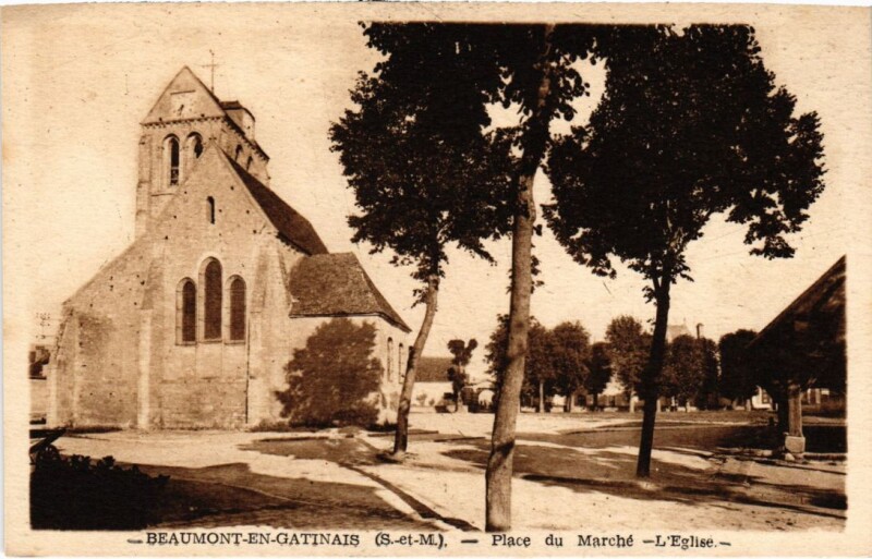 Carte postale ancienne Beaumont-En-Gatinais l'Eglise Place du marche