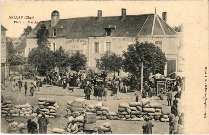 Carte postale ancienne Gracay Place du Marche