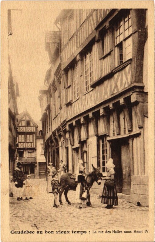 Carte postale ancienne Caudebec au bon vieux temps Rue des Halles