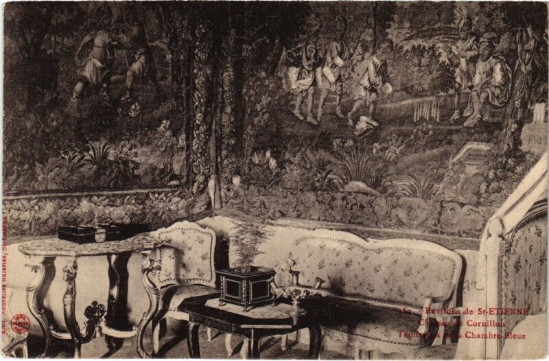 Carte postale ancienne Chateau de Cornillon Chambre Bleu