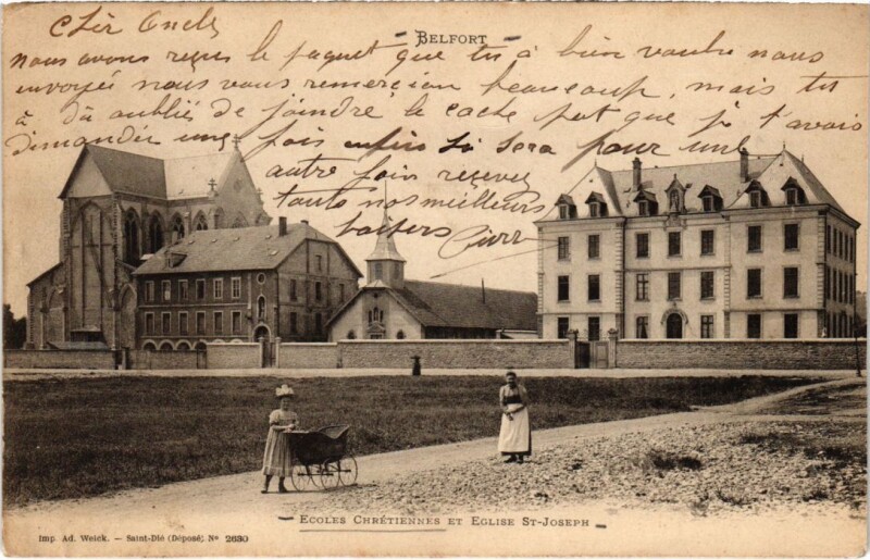 Carte postale ancienne Belfort Ecoles Cretiennes et Eglise Saint-Joseph à Belfort