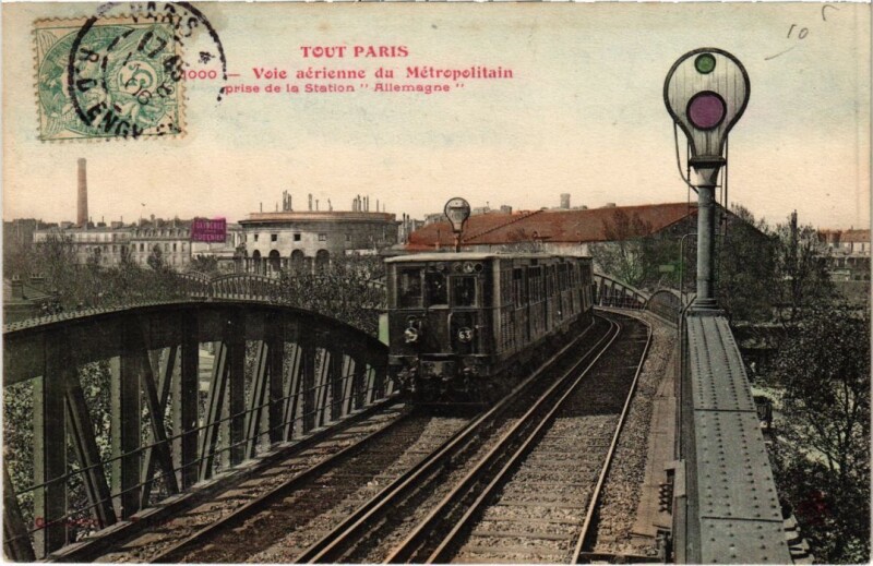 Carte postale ancienne Voie aérienne du Métropolitain prise de la Station Allemagne à Paris 19e