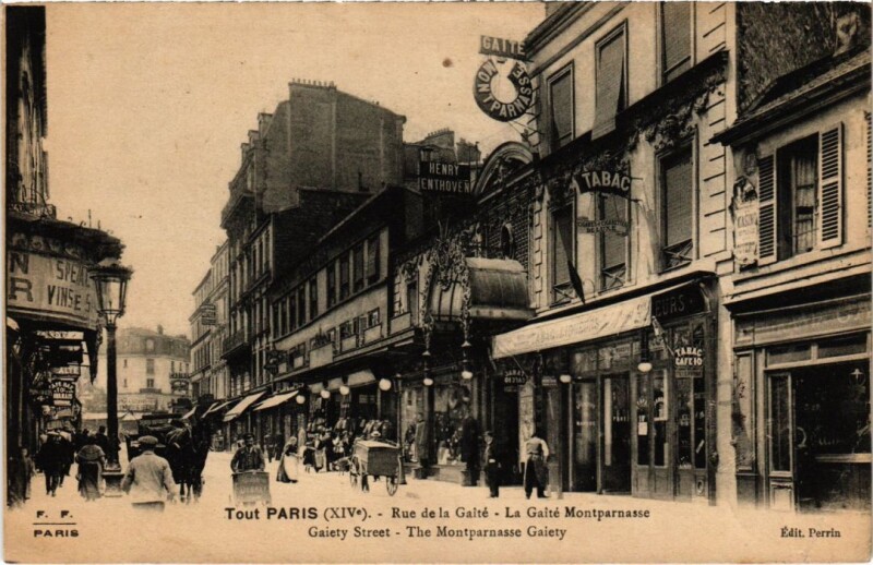 Carte postale ancienne Rue de la Gaité - La Gaité Montparnasse à Paris 14e