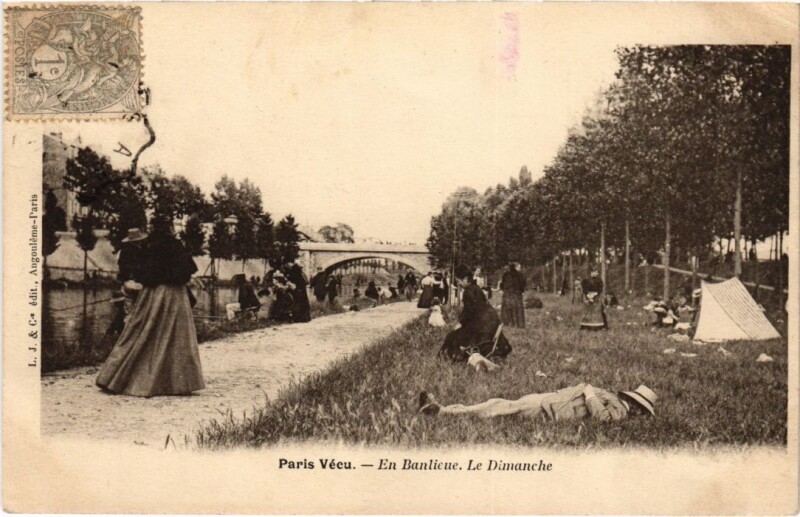 Carte postale ancienne Paris Vecu. en Banlieu le dimanche