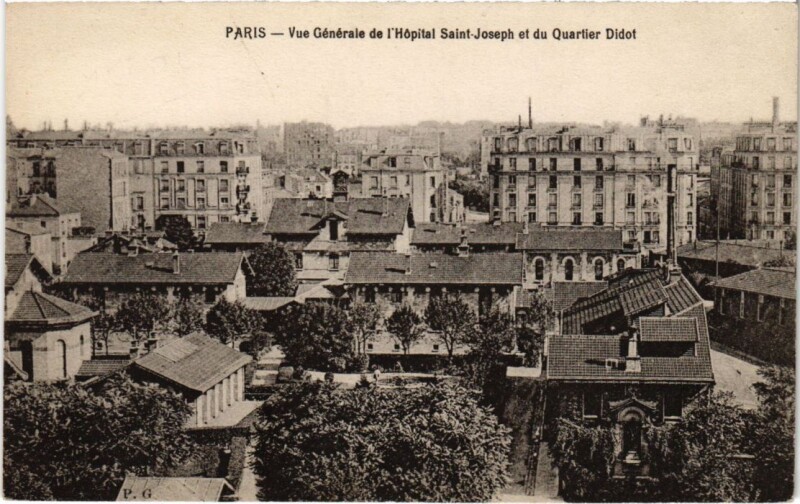 Carte postale ancienne Vue Générale de l'Hôpital Saint-Joseph et du Quartier Didot à Paris 14e