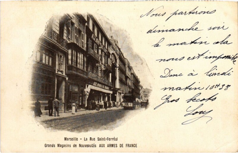 Carte postale ancienne Marseille Rue Saint-Ferreol - Grands Magasins de Nouveautes à Marseille