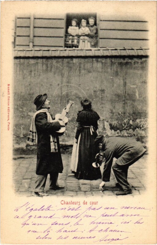 Carte postale ancienne Paris Petits Metiers Chanteurs de Cours à Paris