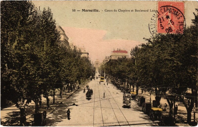 Carte postale ancienne Cours du Chapitre et Boulevard Longchamp à Marseille