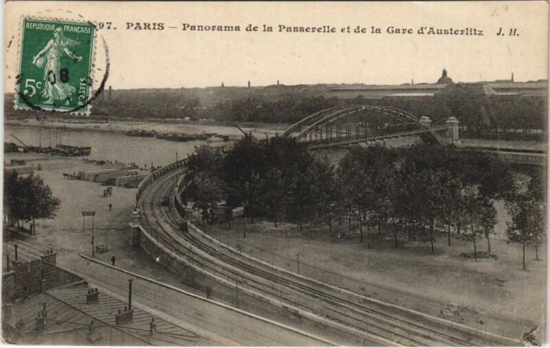 Carte postale ancienne Paris 12e Passerelle d'Austerlitz