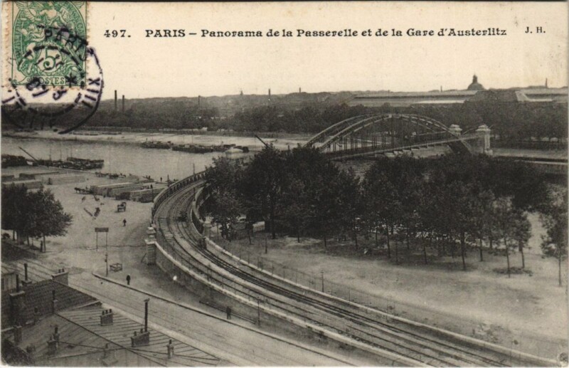Carte postale ancienne Paris 12e Passerelle d'Austerlitz