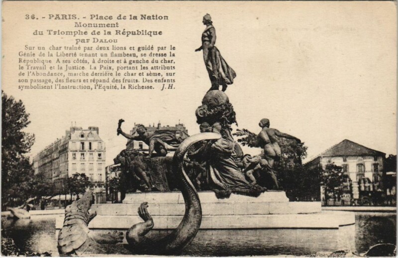 Carte postale ancienne Paris 12e Place de la Nation Statue de la République