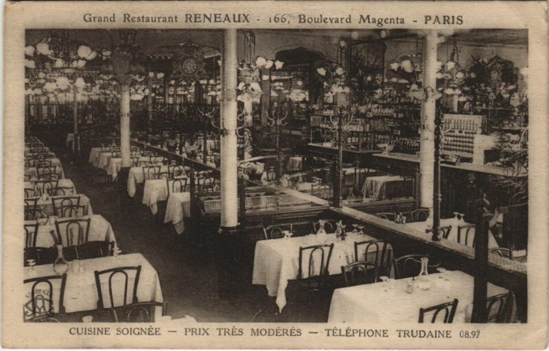 Carte postale ancienne Paris 10e 166, Bd magenta Grand restaurant Reneaux