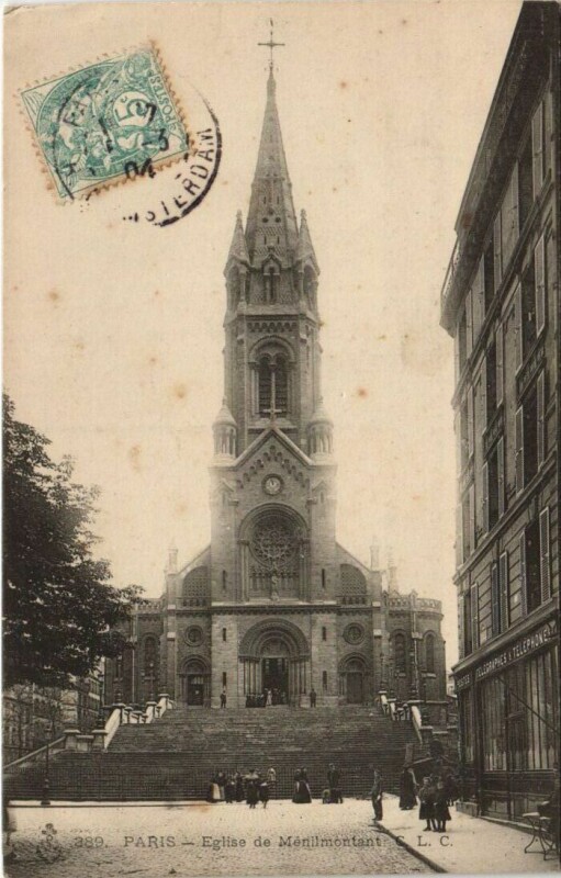 Carte postale ancienne Eglise de Ménilmontant à Paris 20e