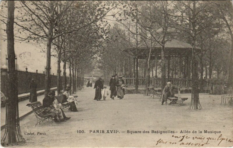 Carte postale ancienne Square des Batignolles - Allée de la Musique à Paris 17e