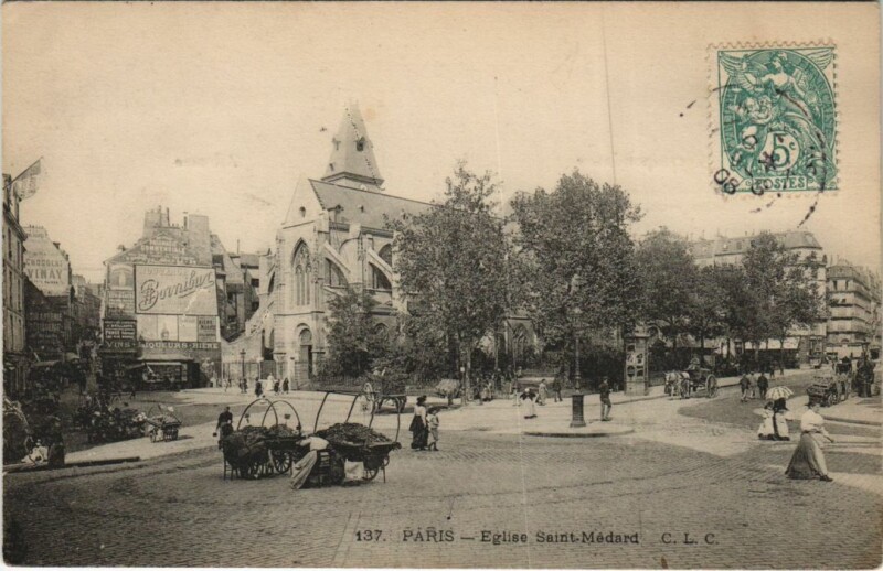Carte postale ancienne Paris 5e Eglise Saint-Médard