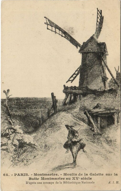 Carte postale ancienne Montmartre - Moulin de la Galette sur la Butte Montmartre au XVe siècle à Paris 18e