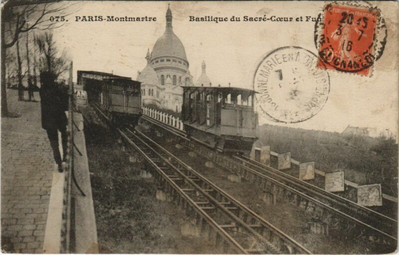 Carte postale ancienne Montmartre - Basilique du Sacré-Coeur et Funiculaire à Paris 18e
