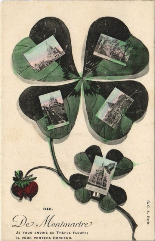 Carte postale ancienne Paris 18e Montmartre Trefle Fleur