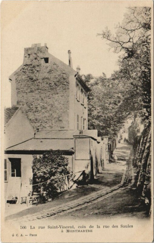 Carte postale ancienne La Rue Saint-Vincent, coin de la rue des Saules à Montmartre à Paris 18e
