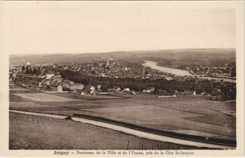 Carte postale ancienne Joigny Panorama de la Ville et de l'Yonne à Joigny