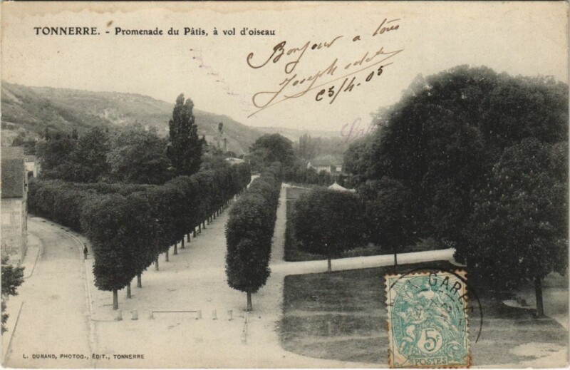 Carte postale ancienne Tonnerre Promenade du Patis a Vol d'Oiseau à Tonnerre