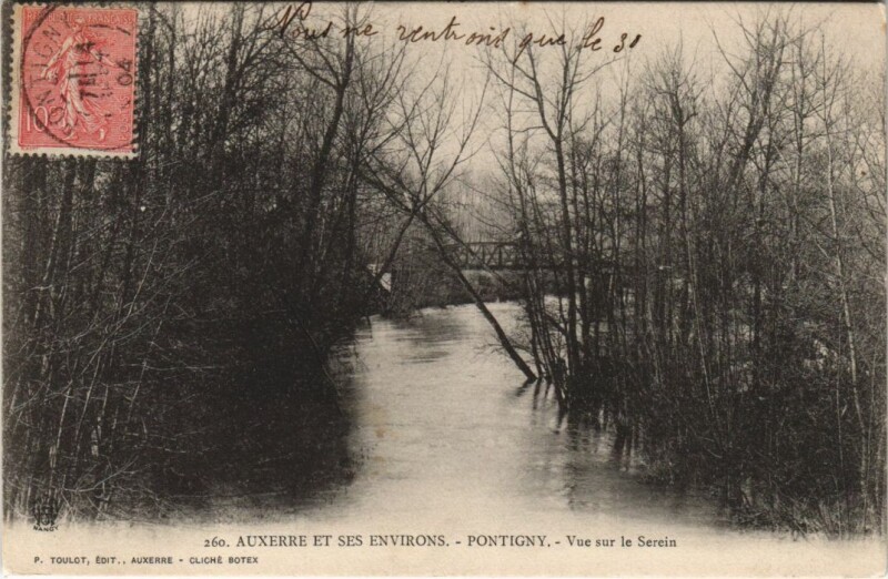Carte postale ancienne Pontigny Vue sur le Serein à Pontigny