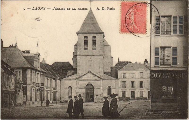 Carte postale ancienne Lagny Eglise et la Mairie