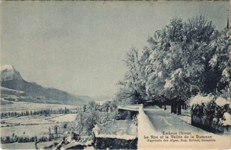 Carte postale ancienne Embrun L'Hiver - Le Roc et la Vallee de la Durance à Embrun