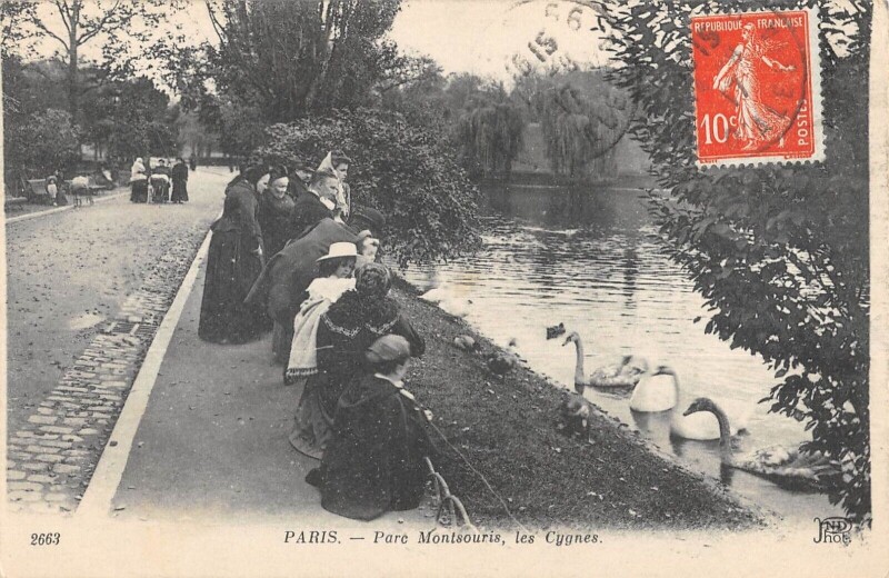 Carte postale ancienne Parc Montsouris, les Cygnes à Paris 14e