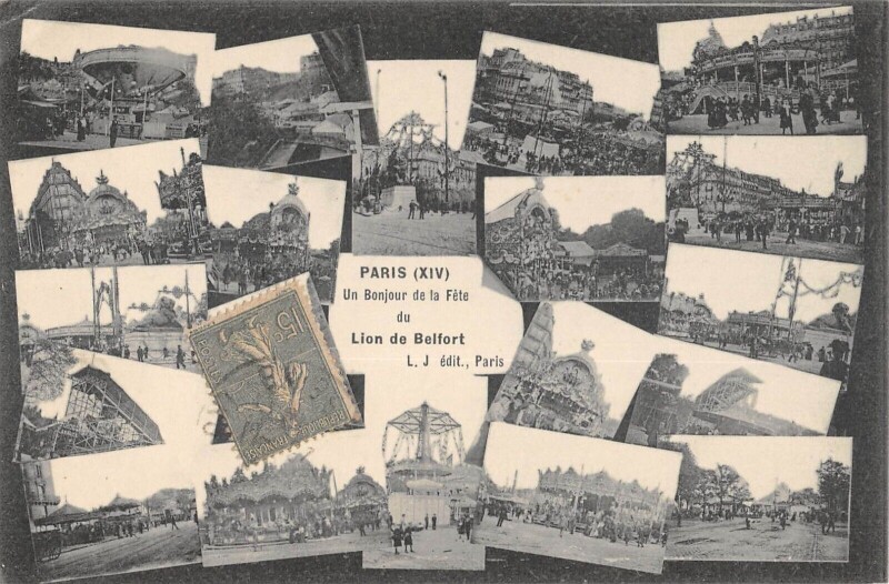 Carte postale ancienne Paris XIVe Un Bonjour De La Fete Du Lion De Belfort à Paris 14e