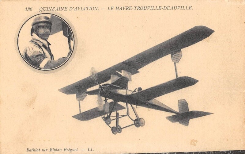 Carte postale ancienne Quinzaine D'Aviation Le Havre Trouville Deauville Bathiat Sur Biplan Breg à Deauville