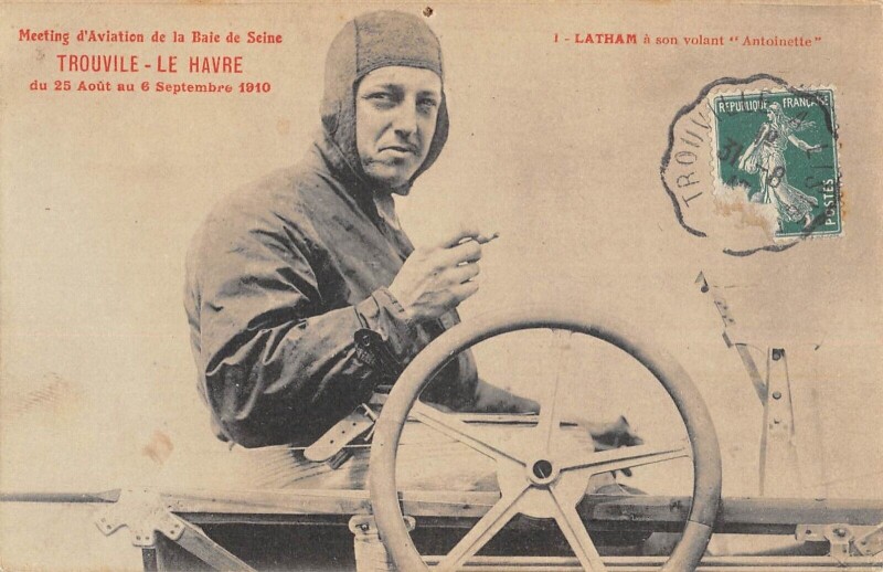 Carte postale ancienne Meeting Aviation Baie De Seine Trouville Le Havre 1910 Latham A Son Volan