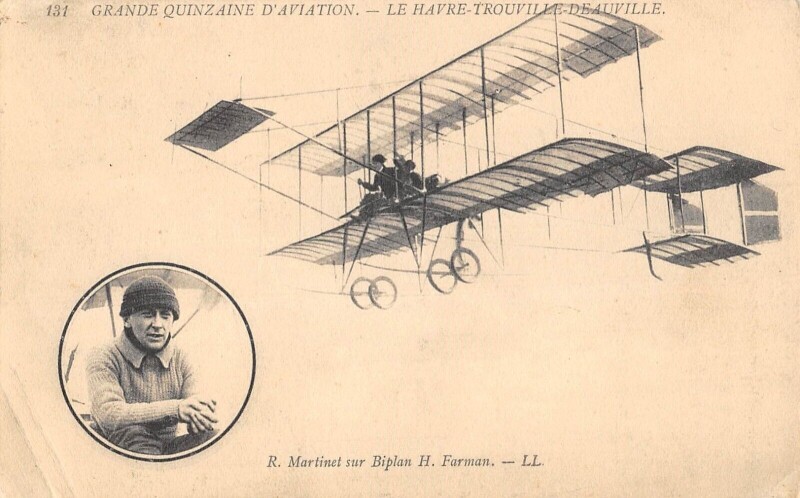 Carte postale ancienne Quinzaine D'Aviation Le Havre Trouville Deauville R.martinet Sur Biplan à Deauville